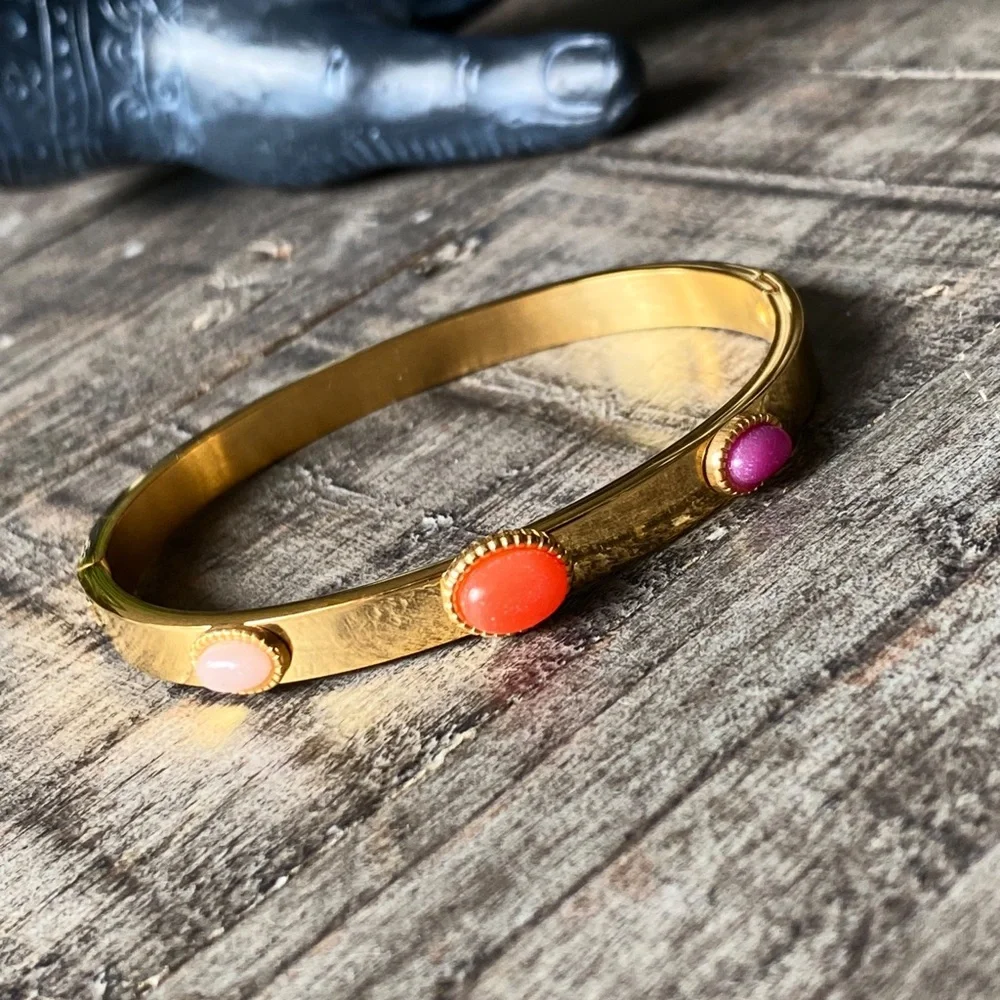 NEW Gold Bangle Bracelet With Stone Accents